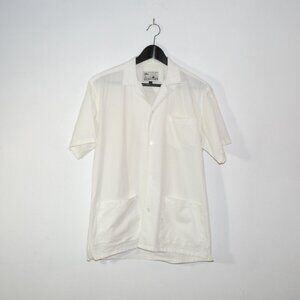 Bather 3 Pocket White Short Sleeve Camp Shirt Cotton Viscose Made in Canada Med